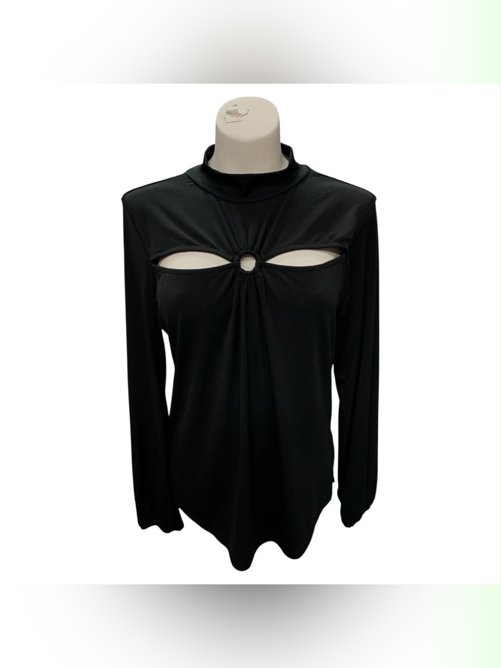 Alison Andrews Black Long-Sleeve Cutout Ring Front Top Size L